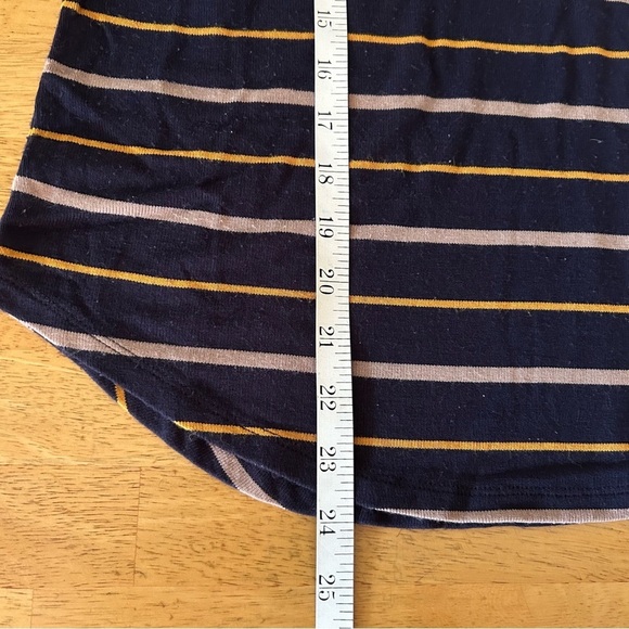 ANN TAYLOR Mock Neck Navy Striped Elbow Sleeve Top - Picture 8 of 9